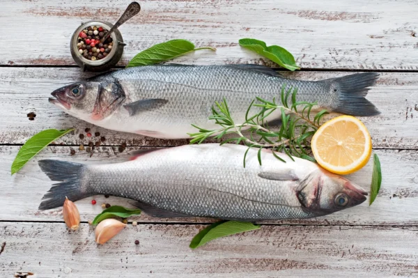 Frischer Fisch mit Zitrone, Rosmarin und Gewürzen für den Fischstand auf Gut Wulksfelde